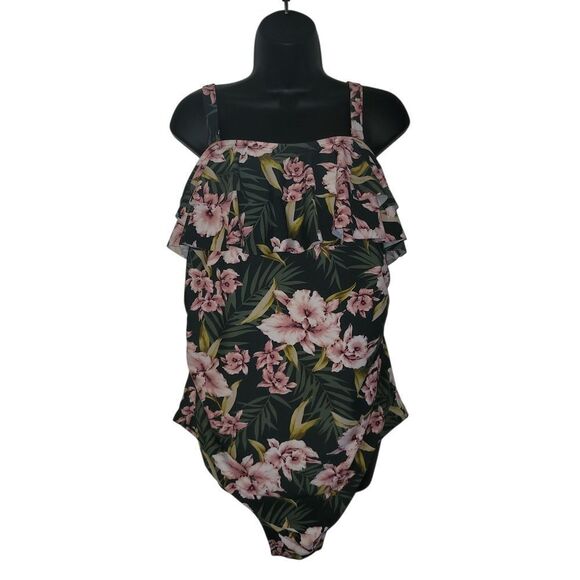 Kona Sol Other - Kona Sol Olive Green And Pink Floral One Piece Swimsuit Size 22 W